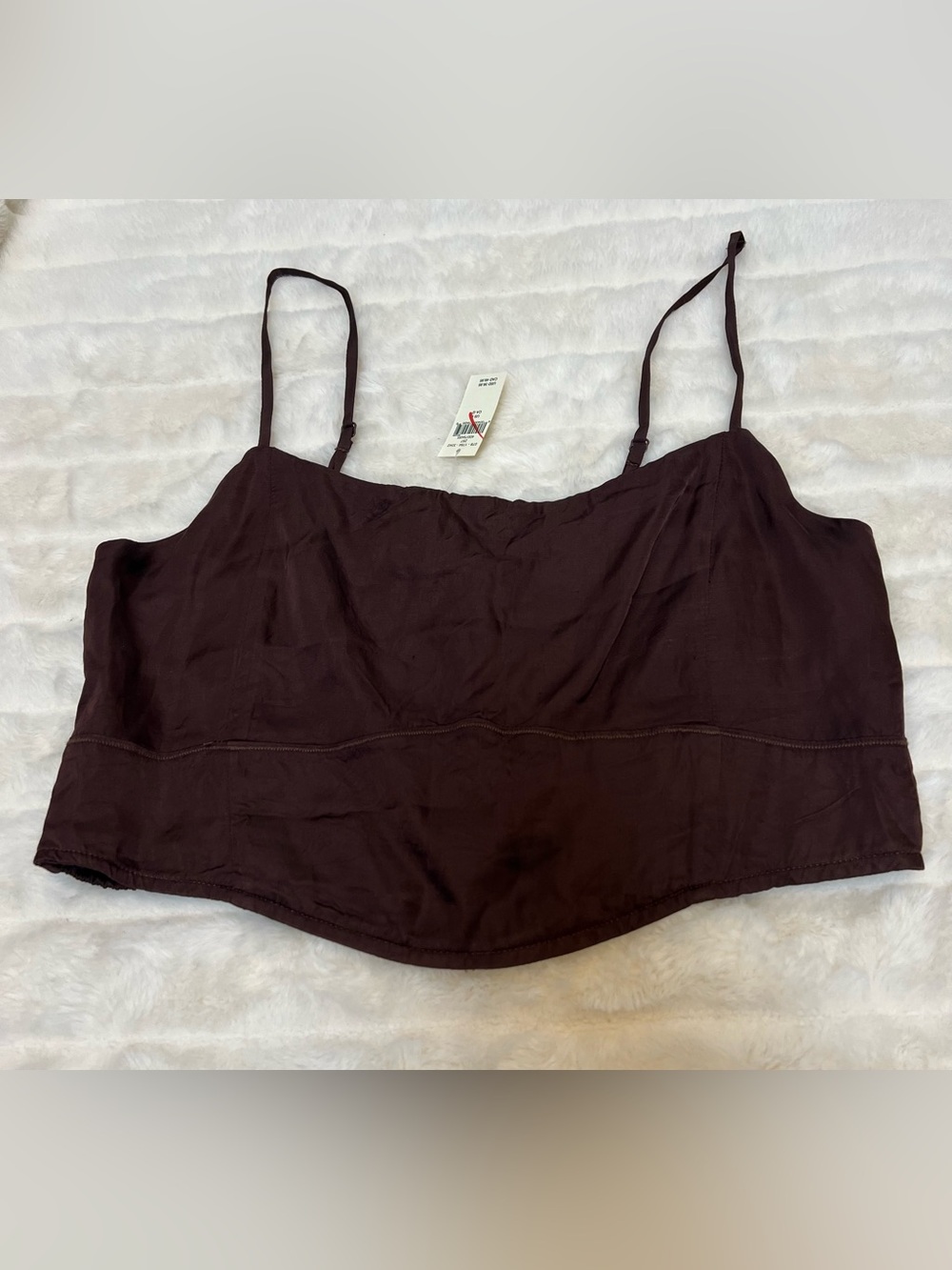 NWT Aerie Large Brown Corset Silky Crop Top Spaghetti Straps Stretch Tank Boho